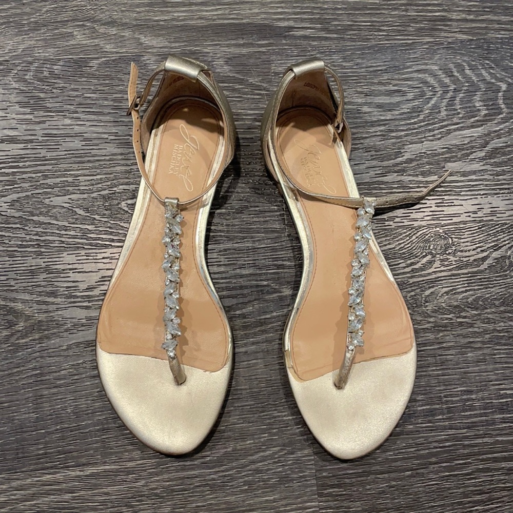 Badgley Mischka Sz 7 1/2 Gold Jewel Sandals